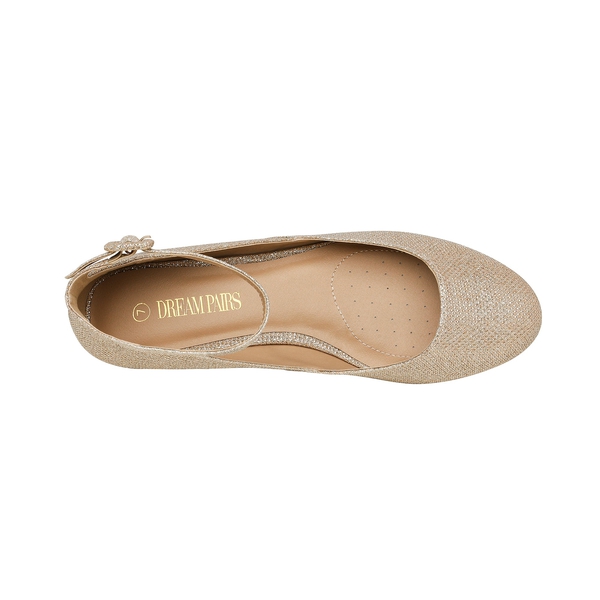 Ankle Strap Low Wedge Flats - GOLD GLITTER - 3